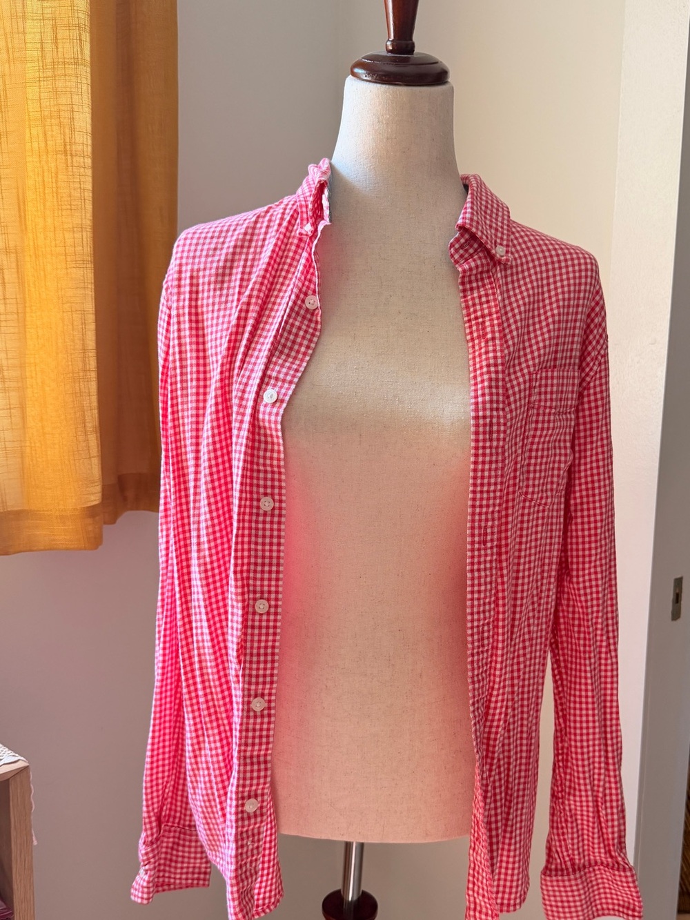 Lands' End Pink Gingham Button-Down Shirt